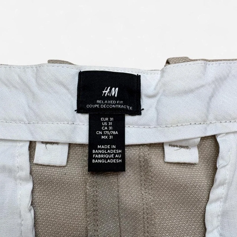 H&M Men's Beige Relaxed Fit Pleated Pants 31